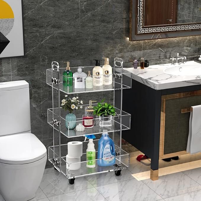 ONELUX 3-Tier Acrylic Utility Rolling Cart, Multifunction Storage Cart On Wheels - Image 6