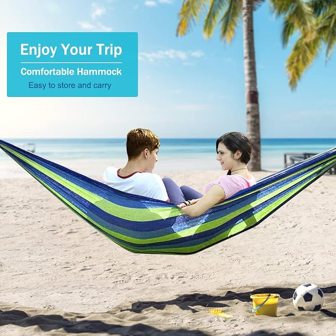 MOSFiATA Hammocks Portable Camping Hammock Upgraded 550lb Comfortable Fabric Hammock with Two Anti Roll Balance Beam and Sturdy Tree Straps for Camping, Patio, Backyard, Outdoor （Blue Green） - Image 5