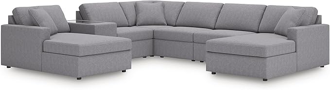 Signature Design by Ashley Contemporary Modmax Stain Resistant 7-Piece Sectional with Reversible Cushion and Storage Console, Gray
