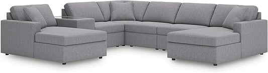Signature Design by Ashley Contemporary Modmax Stain Resistant 7-Piece Sectional with Reversible Cushion and Storage Console, Gray