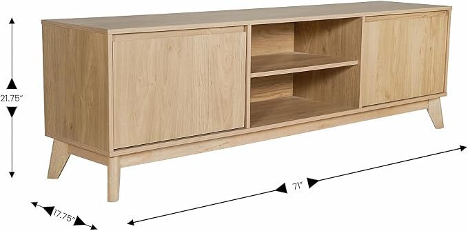 Flash Furniture Hatfield Mid-Century Modern TV Stand for 65+ Inch TV's - Light Natural Laminate Finish - 70" Media Center - Adjustable Center Shelf - Soft Close Doors - Image 4