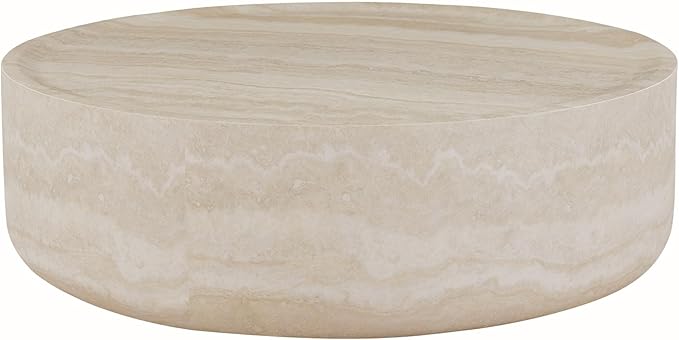 Round Coffee Table Modern Marble Grain Drum Coffee Table Circle Fiberglass Accent Center Table Modern Living Room Tea Table