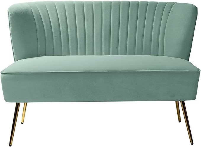 HULALA HOME 3 Piece Velvet Living Room Furniture Set, Modern Comfy Upholstered Chair Set with Golden Legs, Include Loveseat & 2 Accent Chairs for Bedroom, SAGE Tufted 2-Seater Sofa & Armless Chairs
