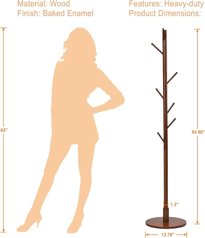 VECELO Coat Rack Freestanding, Entryway Hanger Stand, Umbrella Holder, Hall Tree With Hooks, Floor Standing Metal Tree Stand,Walnut - Image 11