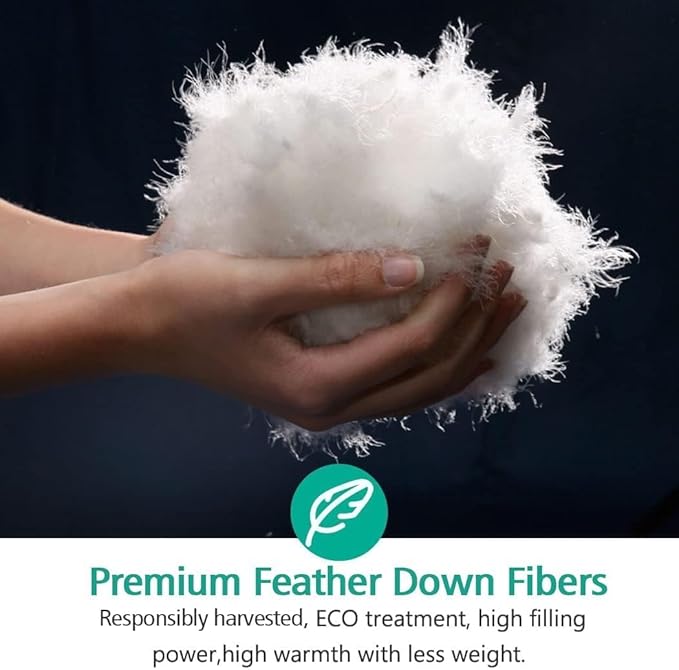 APSMILE Luxury Down Feather Fibers Comforter Oversized Queen Size, Ultra-Soft High Fill-Power Duvet Insert for Winter, Heavy Weight Comforter, Fluffy Down Feather Fibers Duvet for Bed (98x98, White)