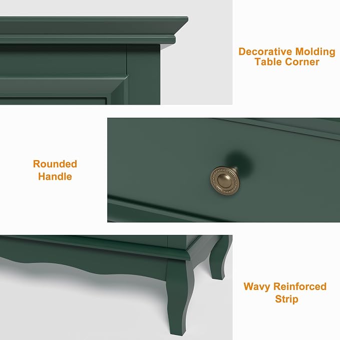 RoyalCraft Green Nightstand for Bedroom, Wide Nightstand with 3 Drawer, Modern End Table, Wood Beside Table for Home and Office, Green - Image 4