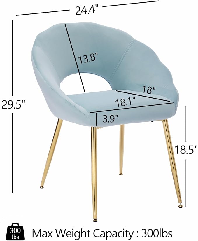 Modern Vanity Chair, Living Room Chair with Gold Metal Legs,Velvet Dining Chair, Comfy Accent Chair for Makeup Room, Waiting Room, Dressing Room, Bedroom, Dining Room, Home Office (2, Blue-green)