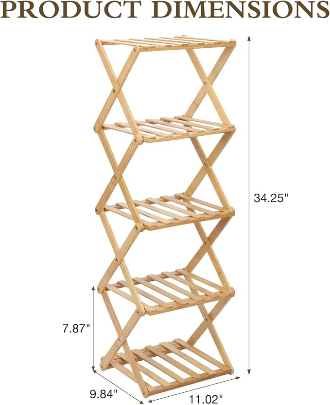 Bamboo Shoe Rack 5 Tier Foldable Shoe Rack Vertical Bamboo Shoe Organizer Free Standing Shelf for Entryway, Closet, Bedroom, Wood Color - Image 3