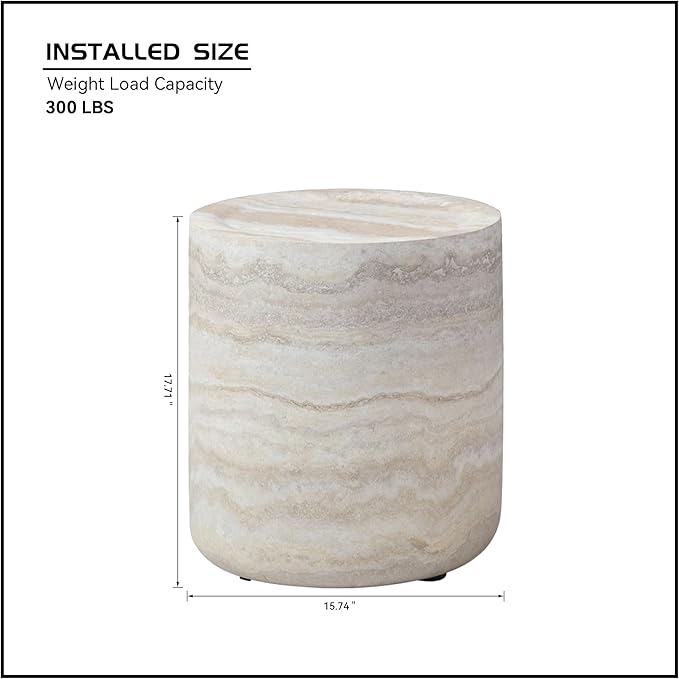 Modern Round Side Table for Living Room, Small Coffee Table Circle End Table, Faux Mars Marble Pattern Side Table, No Need Assembly (Marble, 15.74 Inch)