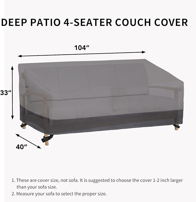 Easy-Going Waterproof Outdoor Couch Cover, Heavy Patio Furniture Sofa Cover Windproof Durable (104Wx40Dx33H inch,Gray/Dark Gray) - Image 6