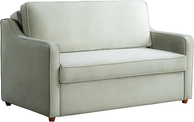 Serta® Santa Cruz 62.2" Convertible Loveseat, Full-Size, Recessed Track Arms, Dream Coil® Comfort, Fingerguard® Pinch Point Protection, Soft Velvet Fabric, Sage