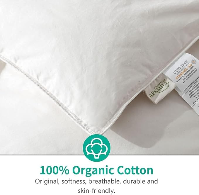 APSMILE Full Down Comforter, All Seasons Feather Duvet Insert with 100% Organic Cotton, High Fill-Power Medium Warm Hotel Comforter Insert, 82x86, Ivory White
