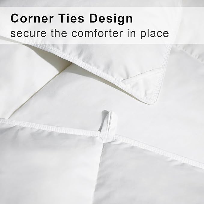 Goose Feather Down Comforter Twin Size, White 100% Cotton Duvet Insert, All Season Hotel Bedding Fluffy Cotton Comforter with Corner Tabs (White, Twin)