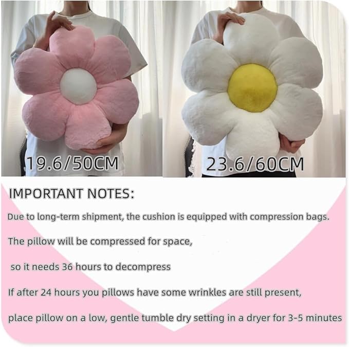 3PCS Flower Pillow Set,Flower Throw Pillow 15.7In Daisy Pillow Cute Decorative Pillow Cushion Home Decor& Plush Pillow for Sofa Couch Bed Reading Tent.