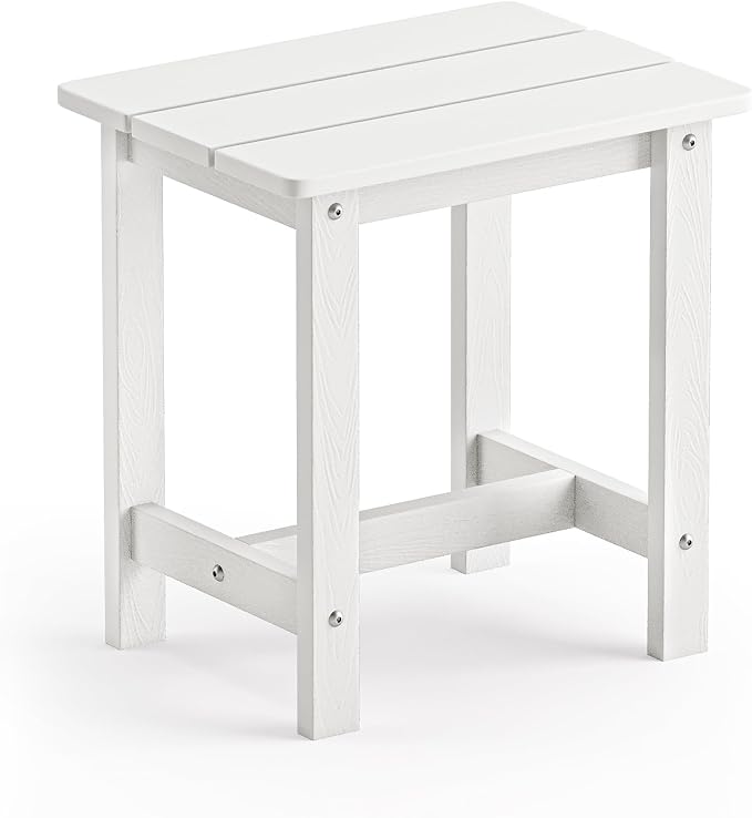 LUE BONA Outdoor Side Table, HDPS Small Outdoor Adirondack Side Tables, Outside End Table for Patio, Porch, Deck, Weather Resistant/Easy Maintenance, White by LUEBONA