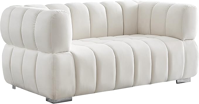 Meridian Furniture 670Cream-L Gwen Collection Modern | Contemporary Velvet Upholstered Loveseat with Deep Biscuit Tufting