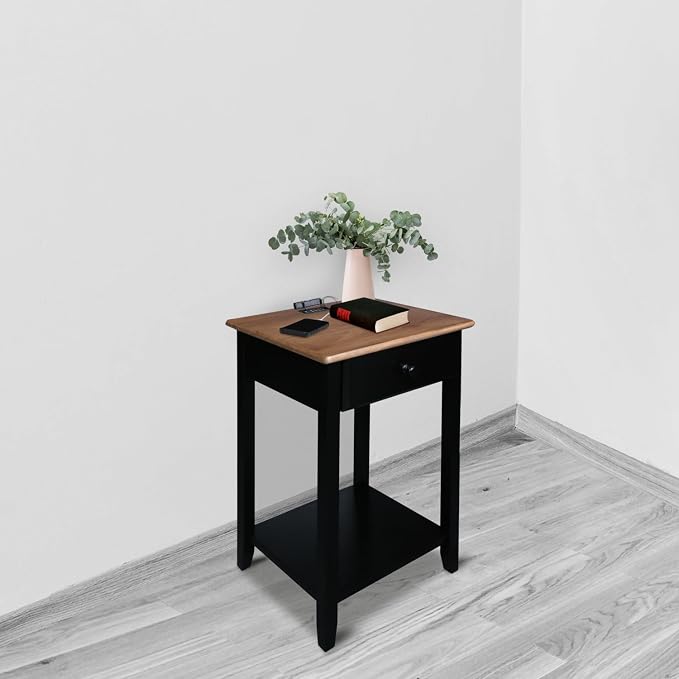 Casual Home Owl Night Stand with USB Port Charging Station and Drawer, 17.5" W x 14.25" D x 24.5" H, Walnut Black - Image 8