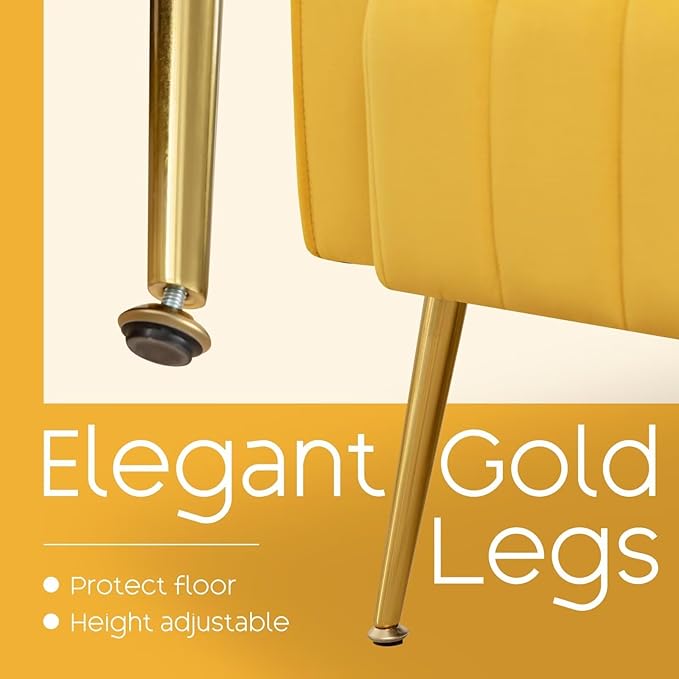 Accent Chair High Back Arm Chair for Living Room, Upholstered Wingback Armchair with Golden Legs Lumbar Pillow, Single Sofa Reading Chair for Bedroom, Apartment, Small Spaces Velvet Yellow