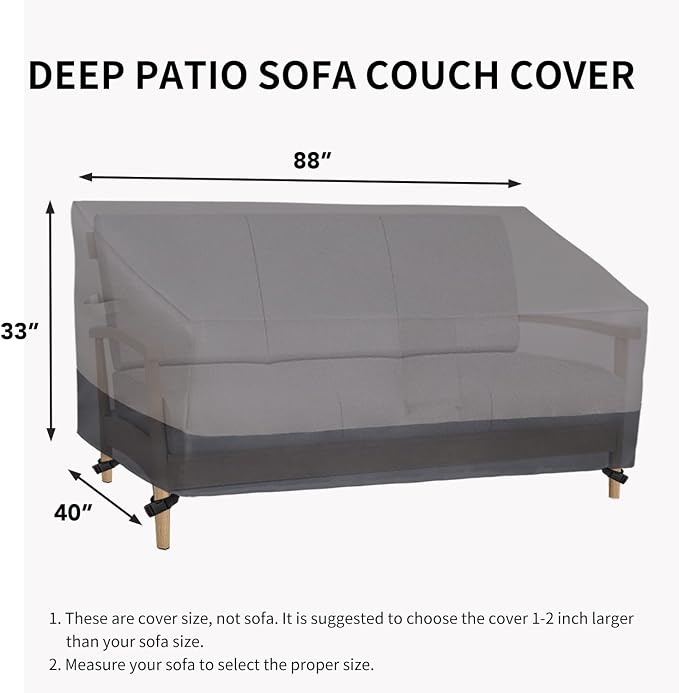 Easy-Going Waterproof Outdoor Couch Cover, Heavy Duty Deep 3-Seater Patio Sofa Cover, Windproof Outdoor Furniture Cover with Air Vent (88Wx40Dx33H inch,Gray/Dark Gray) - Image 6