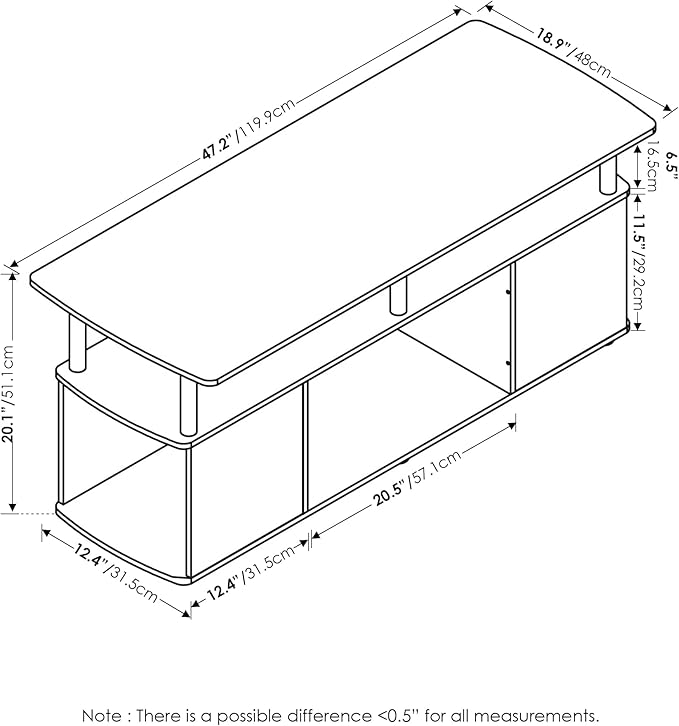 Furinno Jaya Coffee Table, Rectangle Modern Coffee Table with Open Shelf, Side Table with Side Storage, for Living Room, Bedroom, Home Office, Americano/Stainless Steel