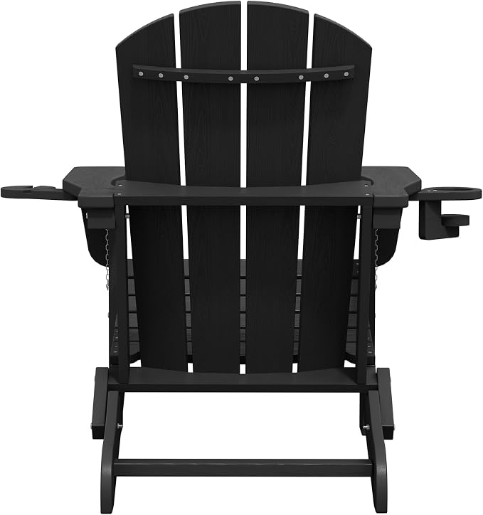 SERWALL HDPE Folding Adirondack Chair with Dual Cup Holder - Composite Adirondack Chair Set of 6- Black - Image 13
