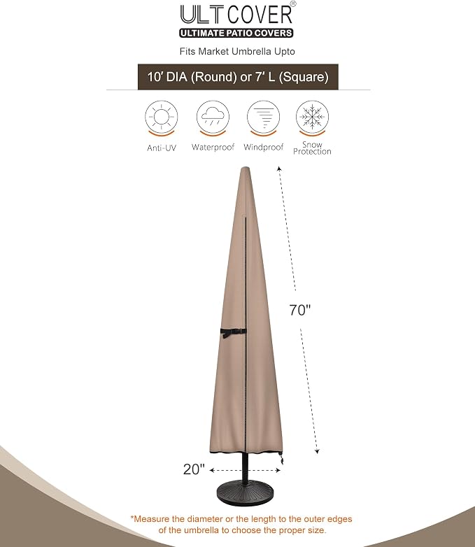 ULTCOVER Patio Parasol 600D Waterproof Outdoor Market Umbrella Cover - Fits Market Umbrella 7-10 Feet - Image 3
