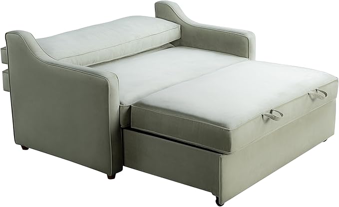 Serta® Santa Cruz 62.2" Convertible Loveseat, Full-Size, Recessed Track Arms, Dream Coil® Comfort, Fingerguard® Pinch Point Protection, Soft Velvet Fabric, Sage