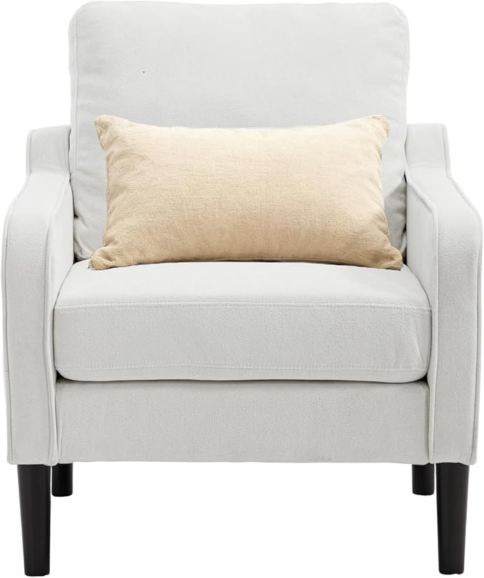 Ribilake Cream Accent Chair - Upholstered Armchair with Side Pockets, Comfy Living Room Arm Chair, Reading Accent Chairs for Bedroom, Living Room, Apartment, Office
