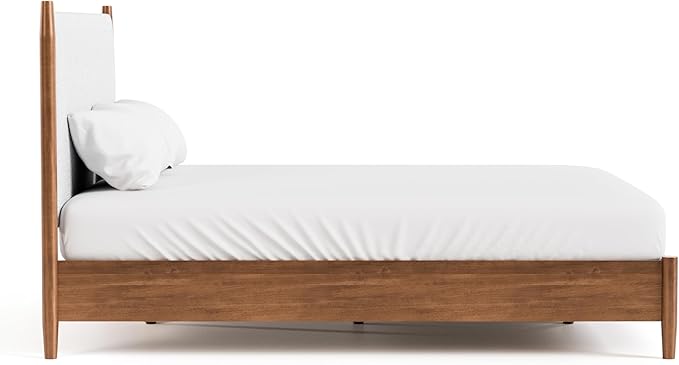 Furniture of America Wyatt Modern Solid Wood Bedroom Collection with Queen Bed Frame, Nightstands, Dresser with Mirror, No Box Spring Needed, Walnut, Boucle Platform, 5-Piece Set