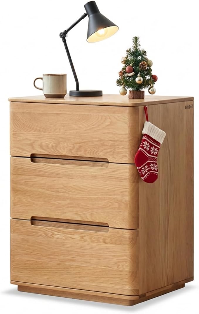 YESWOOD Solid Oak Wood Nightstands, Modern Natural Night Stand, Handleless 3-Drawer Bedside Table, 23'' Tall Nightstands for Bedroom, Large End Table with Storage for Living Room, Curved Profile by YESWOOD