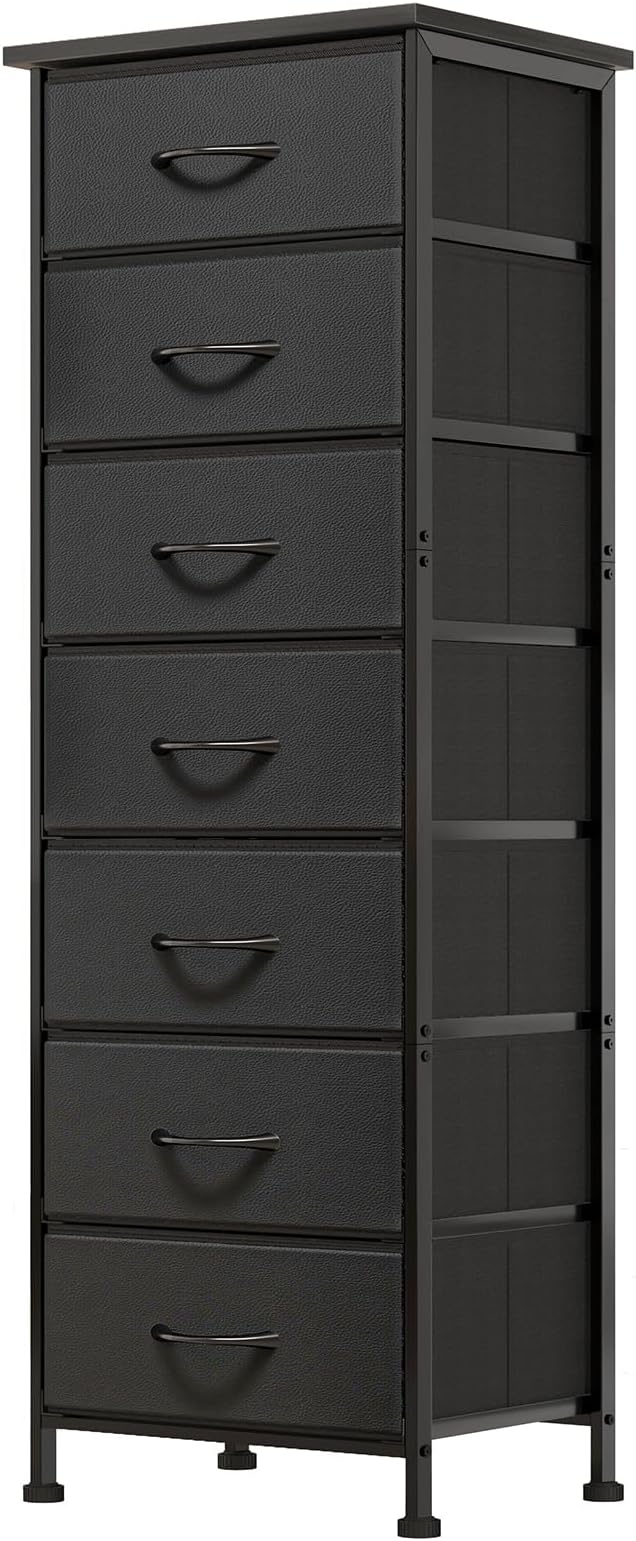 Fixwal Black Tall Skinny Dresser for Bedroom, Narrow Storage Dresser Organizer with 7 Fabric Drawers, Nightstand Furniture in Closet, Entryway, Hallway by Fixwal