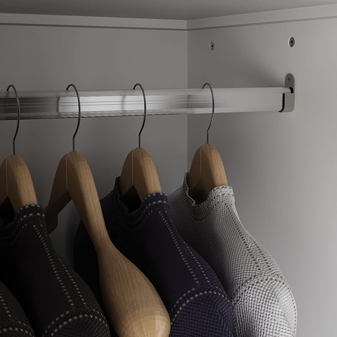 FAMAPY 4 Door Wardrobe with Shelves, Armoire Wardrobe with Hanging Rod, Gold Metal Handles, Closet for Bedroom White (31.7”W x 19.3”D x 74.9”H)