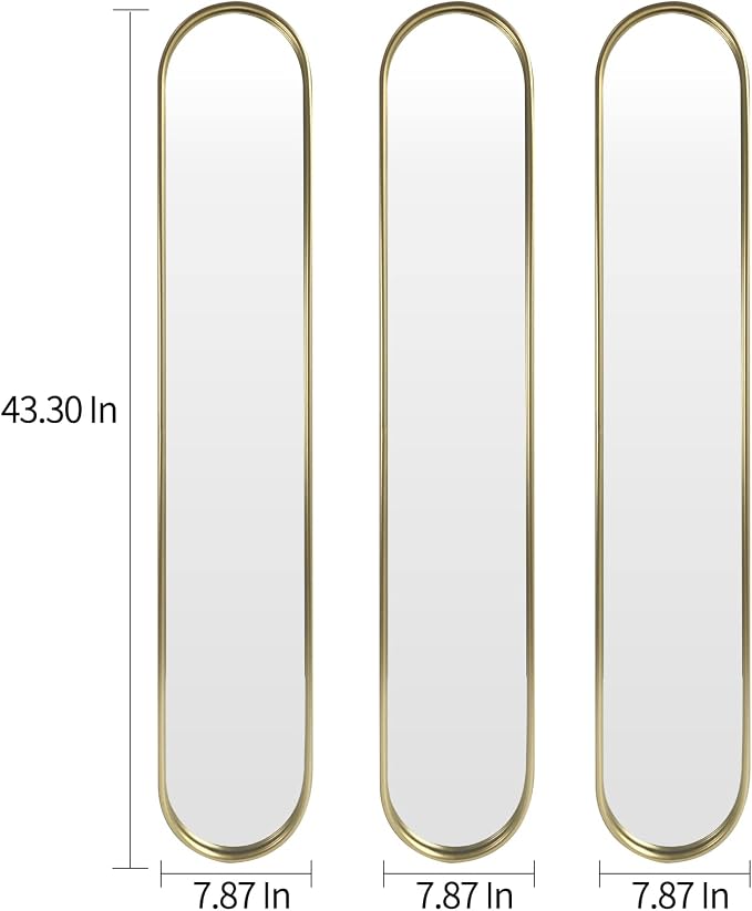 OUSHUAI Gold Tall Mirror,Narrow Capsule Long Mirrors with Metal Frame for Entryway,Hallway,Living Room 44"X8" (3pcs) - Image 6