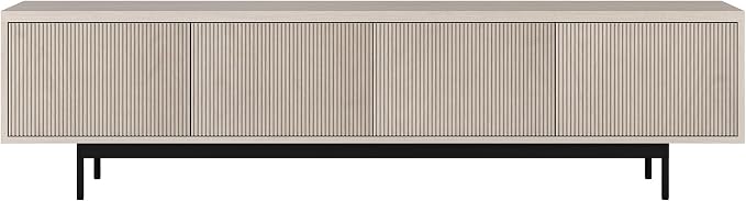 Henn&Hart Fluted TV Stand for TVs up to 85" with 2 Open-Concept Ribbed Storage Cabinets for Living Room, Family Room, or Office, Beech White - Image 7