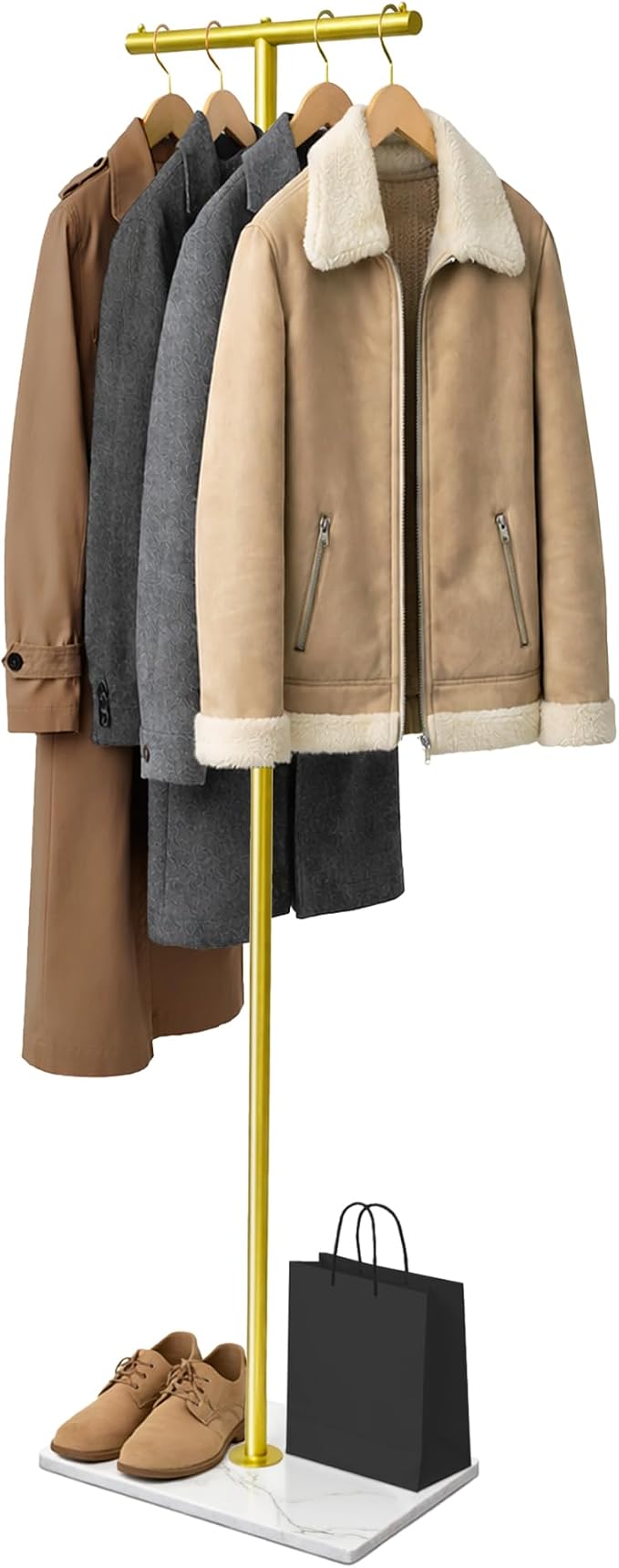 T-shaped Coat Rack Freestanding with Marble Base, 72" H Clothes Display Rack, Heavy-duty Clothes Rack, Modern Metal Coat Hanging Rack for Boutique, Hallway, Entryway, White by Unknown