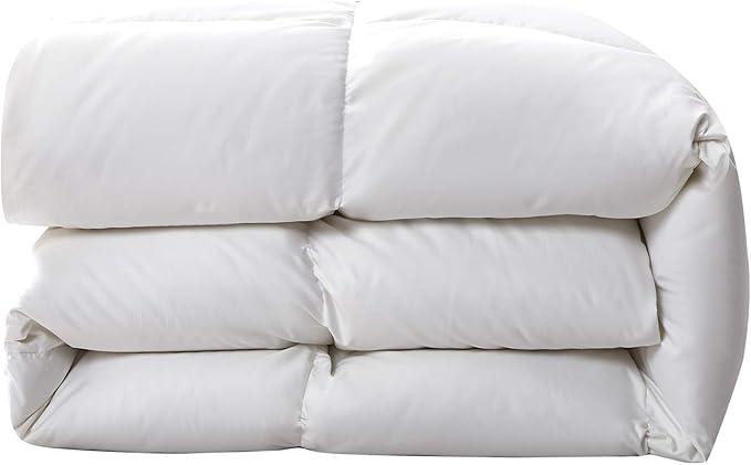Serta Down Fiber Comforter Queen Size-Lightweight Duvet Insert, Luxury Fluffy Bed Comforter 100% Cotton 300 Thread Count Shell, Down Feather Fiber 500 Fill Power with Corner Taps, White 90x90inch