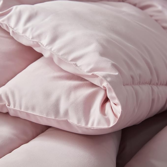 BedTreat Down Alternative Comforter Twin Duvet Insert with Corner Tabs, All Season Quilted Bed Comforter Box-Stitched Twin Comforter Light Pink，Machine Washable Microfiber Bedding