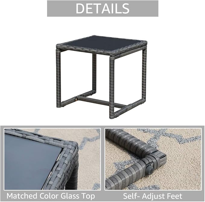 Patiorama 3 Pieces Outdoor Patio Furniture Set, Outdoor Wicker Conversation Set, Patio Rattan Chair Set, Modern Bistro Set with Coffee Table, Garden Balcony Backyard Poolside (Navy Blue)