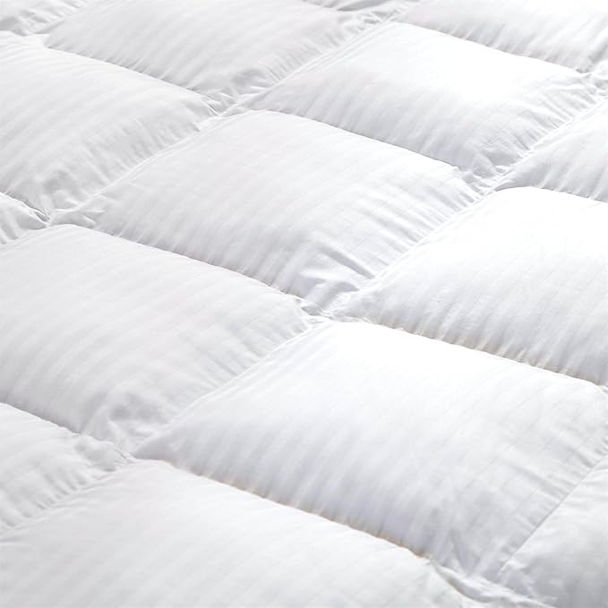 Luxurious All-Season Goose Down Comforter Duvet Insert, Exquisite Oversized Queen White Stripe Design, 98" X 98 ", 100% Cotton Down Proof Fabric, 70 oz. Fill Weight