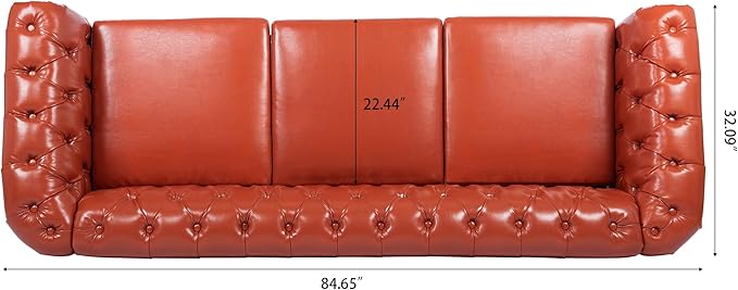 ERYE 84.5-Inch Classic 3 Seat Chesterfield Sofa Couches for Living Room Bedroom, 3 Seaters Button Tufted Faux Leather Upholstered Chesterfield Sofa Couch,Wood Legs | Button Tufted, Easy to Assemble, Nailhead, Removable Cushion