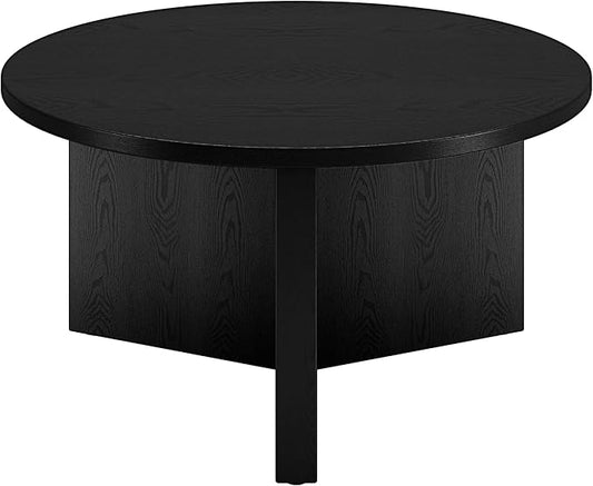 Henn&Hart 32" Round Wood Pedestal Coffee Table for Living Room, Family Room, Office, or Apartment, Natural Black