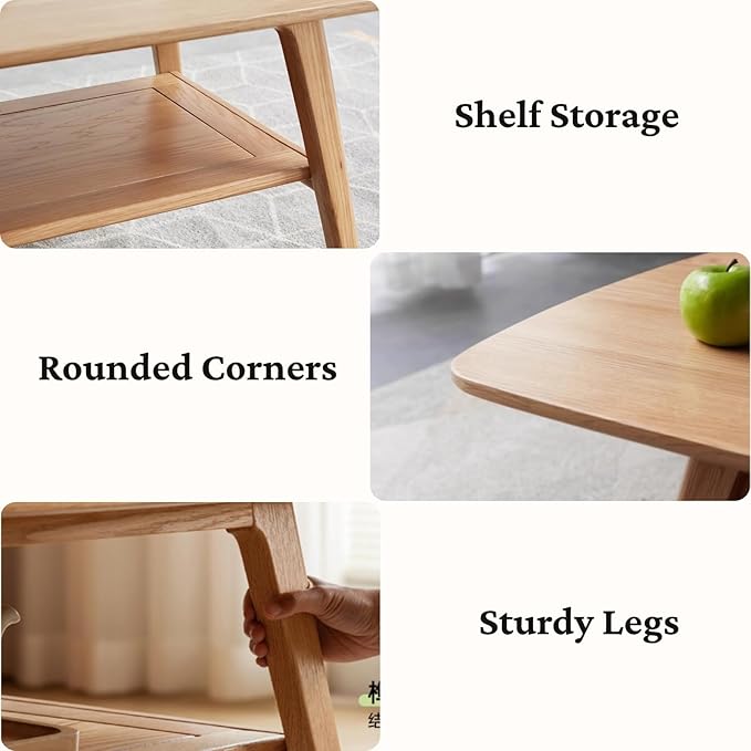 Solid Wood Coffee Table - 2-Tier Wooden Center Table for Living Room,Apartment, and Office, Farmhouse Rustic Rectangle Table, Easy Assembly,47 Inch