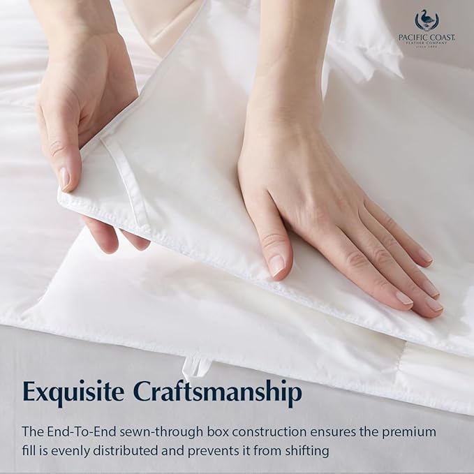 Pacific Coast Lightweight Goose Feather and Down Fiber Comforter Queen Size, Breathable Duvet Insert for Summer and Hot Sleepers, Natural Cooling Tencel Lyocell Shell, 8 Corner Tabs, White, 90x90