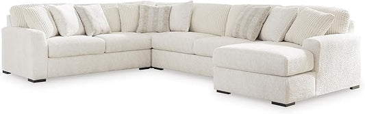 Signature Design by Ashley Chessington Modern U-Shaped Anti Sag 4-Piece Sectional with Chaise, Reversible Seat Cushions and 9 Accent Pillows, White