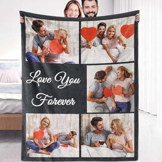 Ships Next Day, Custom Sherpa Fleece Blanket with Photos Text Soft Warm Custom Blanket Personalized Couples Gifts for Boyfriend Girlfriend Customized Picture Blanket Gifts for Christmas Valentines Day