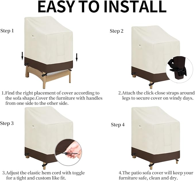 Easy-Going Heavy Duty Outdoor Stackable Chair Cover, Waterproof Patio Chair Cover, Windproof Outdoor Furniture Cover with Air Vent (1 Pack-28Wx36Dx47H inch, Beige/Dark Brown) - Image 7