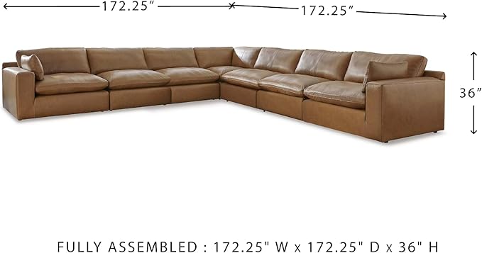 Signature Design by Ashley Emilia Modern L-Shaped Leather Match Modular Anti Sag 7-Piece Sectional with Loose Back Cushions and 2 Bolster Pillows, Orange