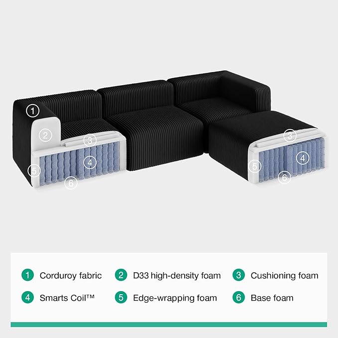 Novilla 141" Modular Sectional Sofa, Modern Cloud Sectional Couch with Smarts Coil® Support, U-Shape Upholstered Boneless Couch for Living Room Apartments Bedroom, No Assembly Required (6 Seat)