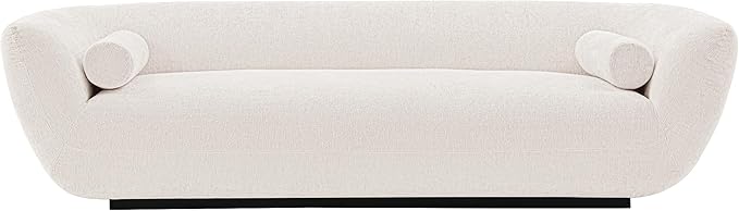 Manhattan Comfort Ulka 96-Inch Contemporary Boucle Sofa for Living Room with Premium Pine Wood Frame, Metal Base, High-Density Foam Padding & 2 Bolster Pillows, Cream