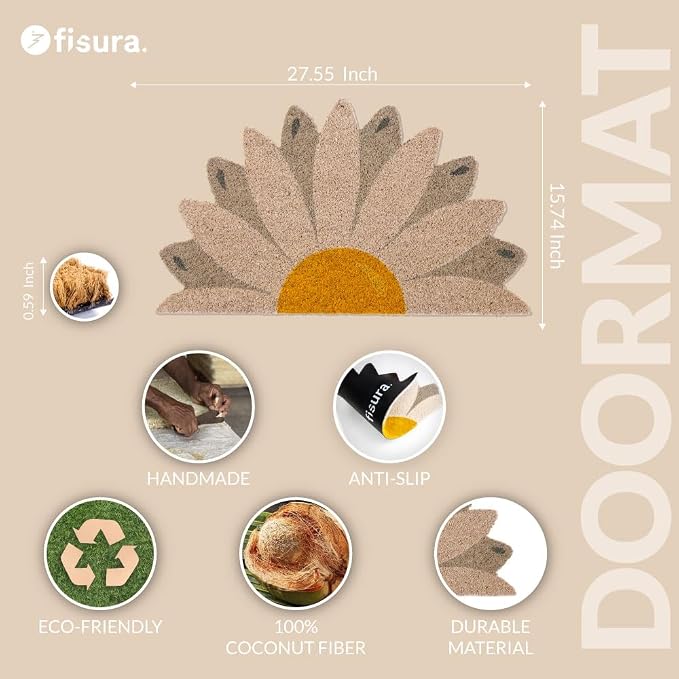 Fisura – Doormat Outdoor Entrance, Outdoor mats for Front Door, Welcome mat. Made of Coconut Fiber with Non-Slip PVC Base, Doormat Hand-Painted, 30 x 18 inches. (Daisy) - Image 2